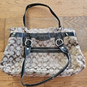 Coach Tan and Black Signature Shoulder Bag